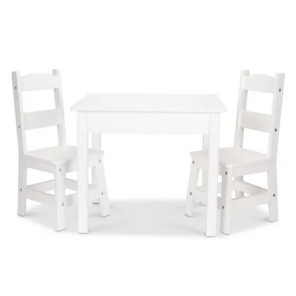 Melissa & Doug Wooden Kids Table And 2 Chairs Set (White)