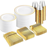 600-Piece Gold Disposable Plastic Dinnerware Set For 100 Guests