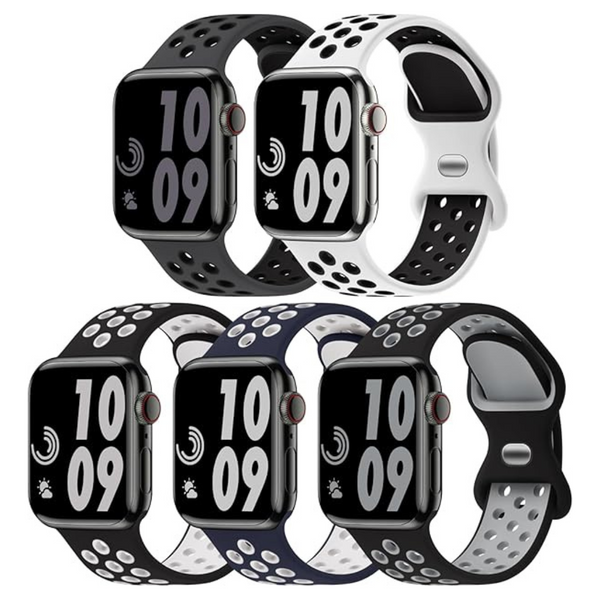 5-Pack Two-Tone Silicone Sport Bands for Apple Watches (42mm-49mm)