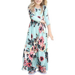 Girl's Flower Printed 3/4 Sleeve Dress Maxi Dress (Various)