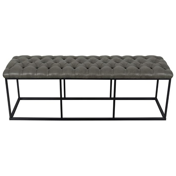 HomePop Upholstered Button Tufted Decorative Bench With Metal Base, Gray Faux Leather
