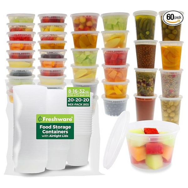 Freshware Food Storage Containers With Lids [60 Pack] 8, 16, 32 Oz, 20 Sets Each