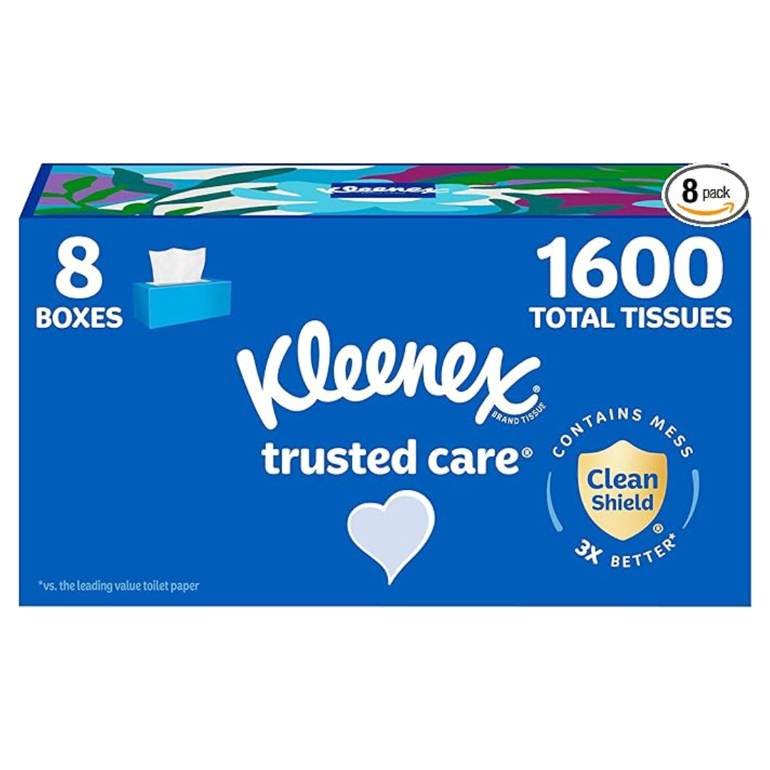 Kleenex Trusted Care Facial Tissues (8 Flat Boxes, 200 Tissues Per Box, 1,600 Total Tissues)