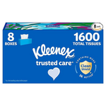 Kleenex Trusted Care Facial Tissues (8 Flat Boxes, 200 Tissues Per Box, 1,600 Total Tissues)