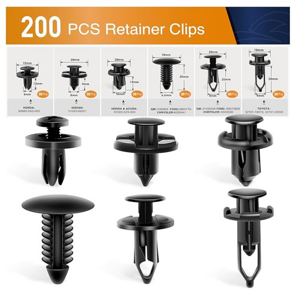200-Count GOOACC Universal Plastic Fender Rivet Auto Clips