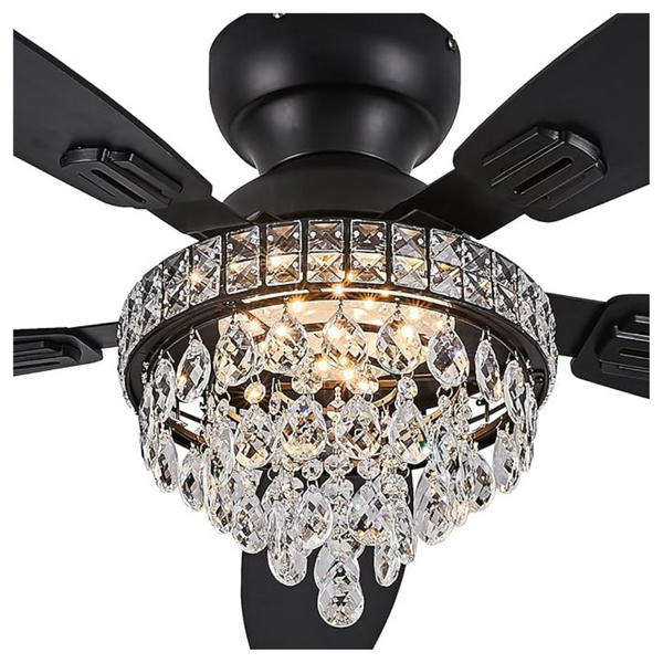 Crystal Ceiling Fan Fandelier With Lights, 50" Flush Mount