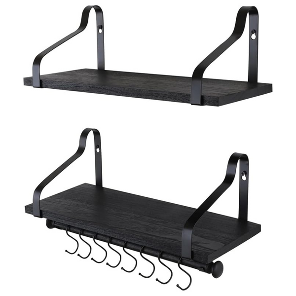 2-Pack Gurfury Wooden Hanging Pot Rack With 8 Hooks (Black)