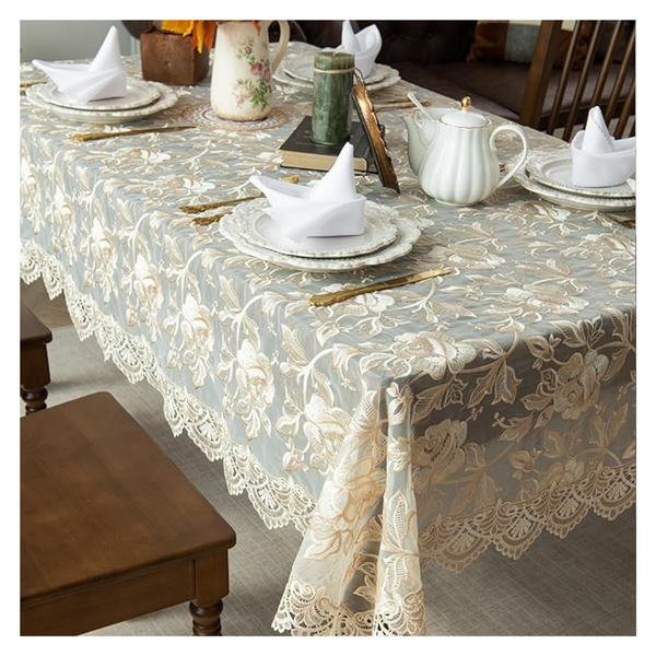 60" x 102" Organza Embroidery Lace Floral Tablecloth