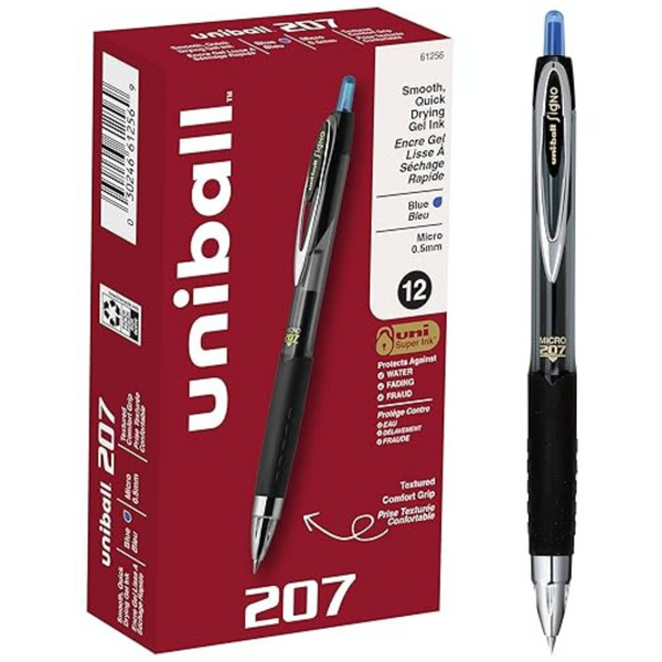 12-Pack Uni-Ball 207 Retractable Fraud Prevention Gel Pens 0.5mm