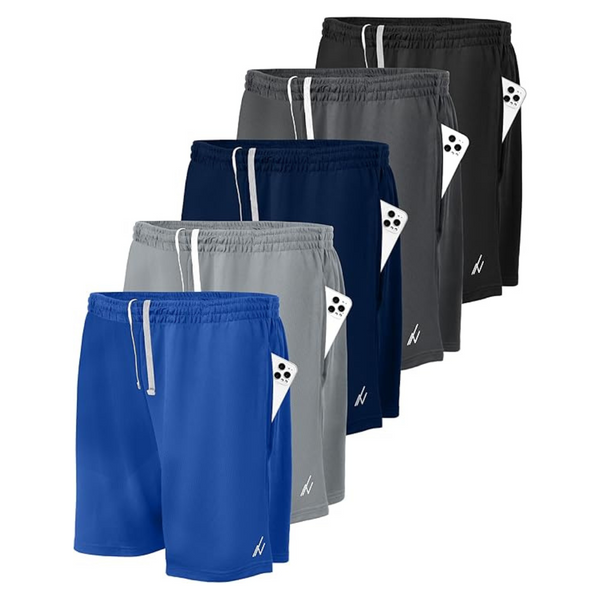 5-Pack NY Threads Men's Athletic Quick Dry Shorts
