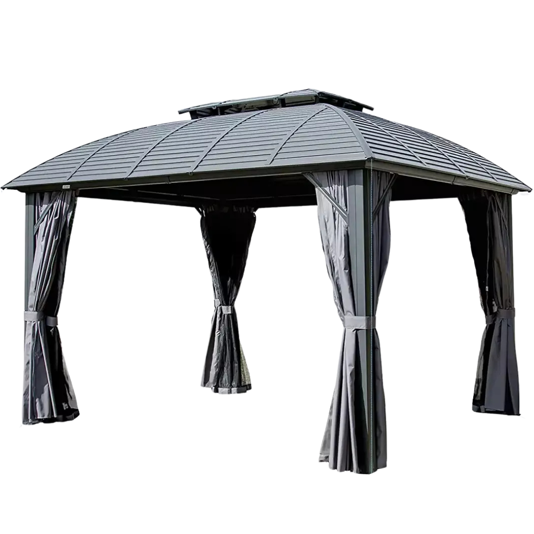 10' x 12' Hardtop Gazebo Outdoor Aluminum Arc Gazebo For Patios Double Roof