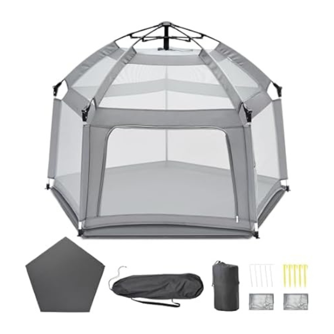 UPHUNAL Portable Baby Playpen W/Mattress & Sunshade