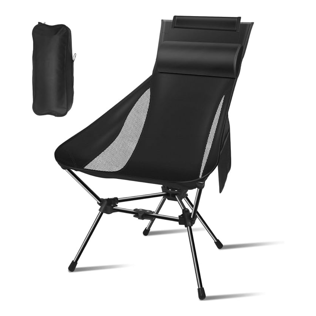 Portable Camping Chair With Headrest And Storage Bag