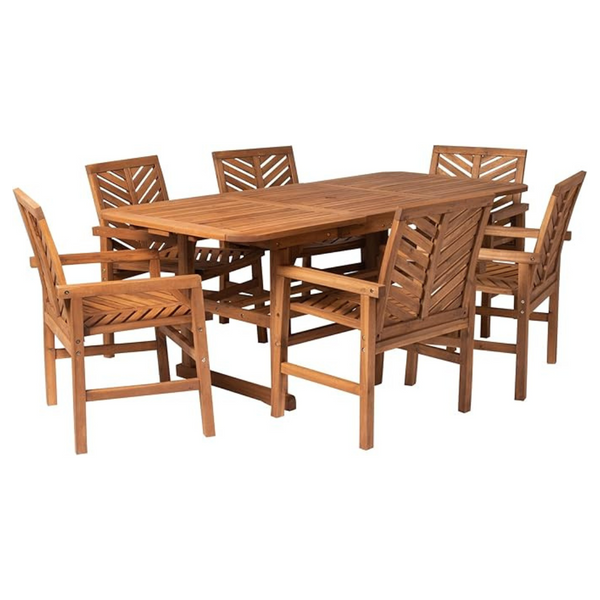 7 Piece Walker Edison Outdoor Wood Chevron Dining Set For 6