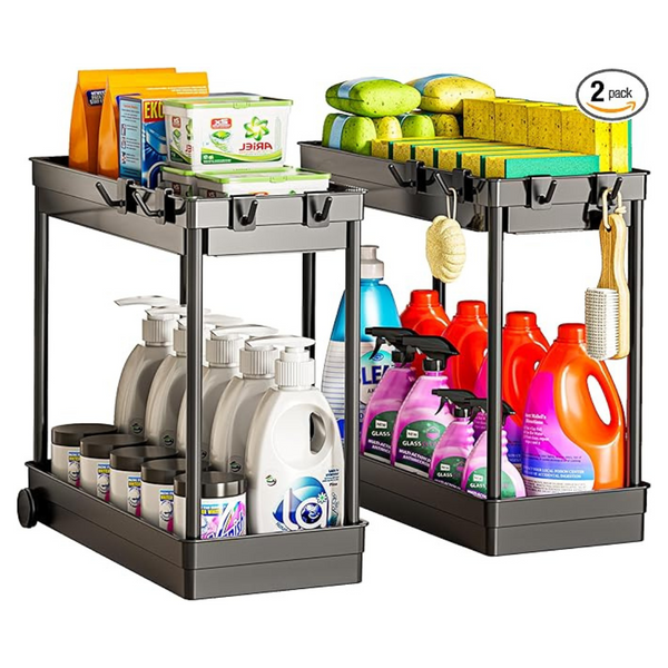 2-Pack Cicilyna 2-Tier Under Sink Organizers and Storage with Hook