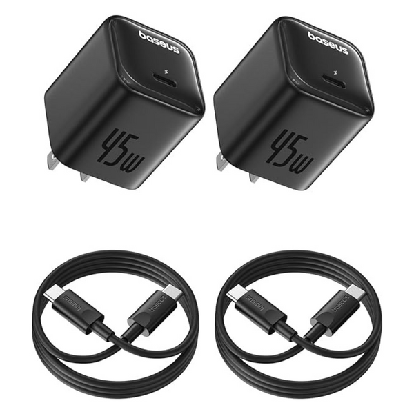 2-Pack Baseus 45W USB-C GaN6 Fast Wall Charger w/USB-C Cables