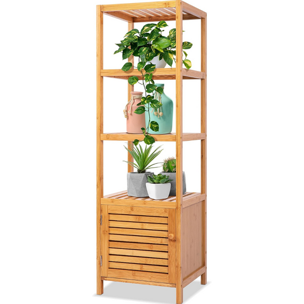 SereneLife 5-Tier 13.38 x 43.3 inch Bamboo Bathroom Storage