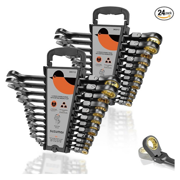 Suzume 24-Piece Metric and SAE Flex Head Ratcheting Wrench Set