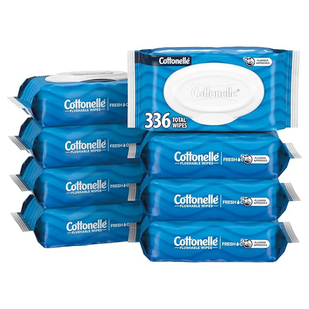 Cottonelle Fresh Feel Flushable Adult Wet Wipes (8 Flip-Top Packs, 42 Wipes Per Pack, 336 Total Wipes)