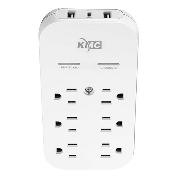 6-Outlet 2 USB-A & USB-C Ports 20W PD Surge Protector Wall Tap