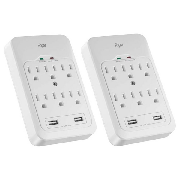 2-Pack 6-Outlet 980 Joules Surge Protector W/ 2 USB Ports (3.4A)