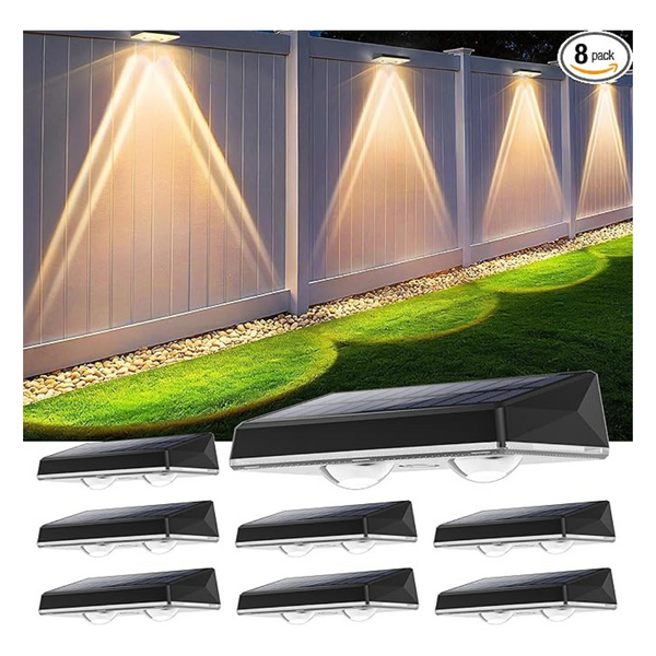 8-Pack Outdoor 7-Color RGB & WarmWhite Solar Fence Lights
