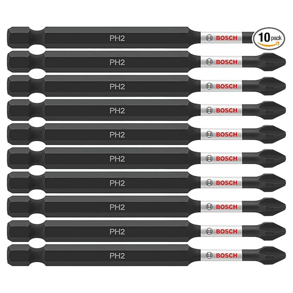 10-Pack BOSCH -1/2" Phillips 2 Impact Tough Screwdriving Power Bits