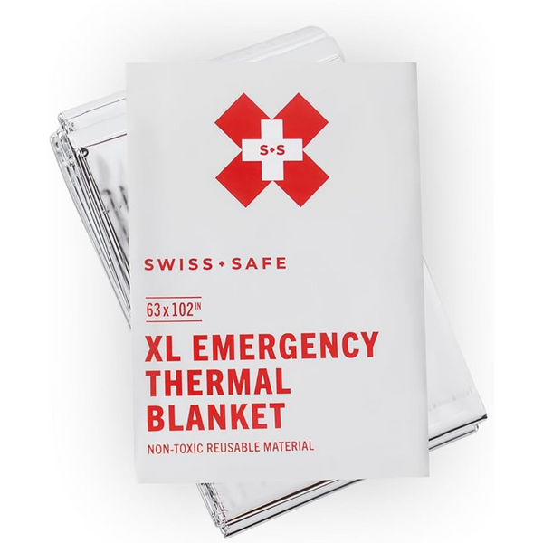 4-Pack Swiss Safe XL Emergency Mylar Thermal Blankets + Bonus Space Blanke