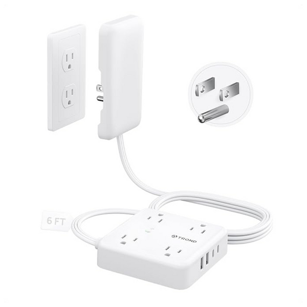8-in-1 6-Ft 4 AC-Outlets Flat Plug Power Strip w/ 4-USB Ports