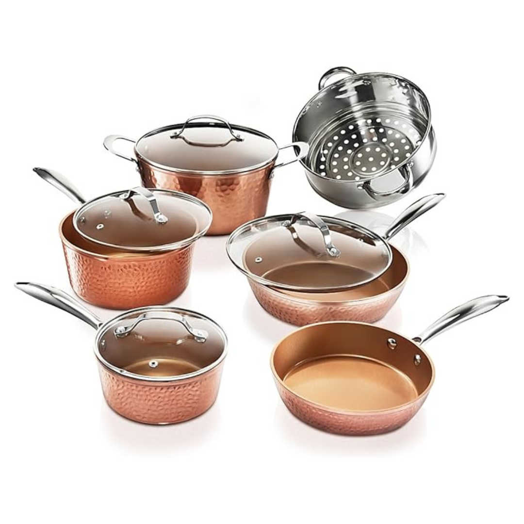 15-Piece Gotham Steel Hammered Copper Non Stick Pots & Pans Set