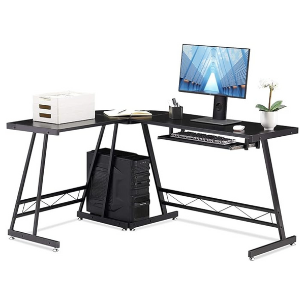 L-Shaped Computer Desk With CPU Stand (Jet Black)