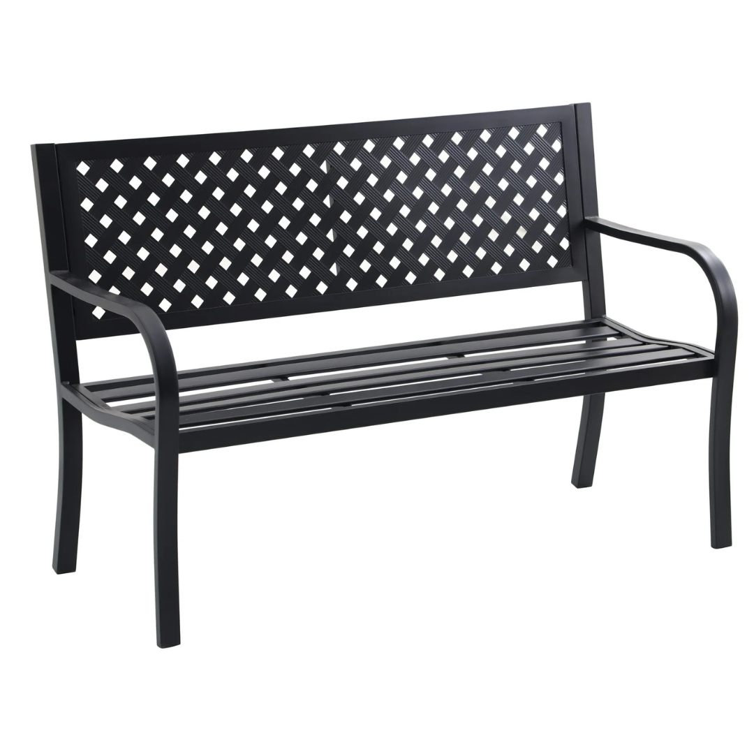 Mainstays Lattice High Back Slat Seat Steel Outdoor Bench (Black)
