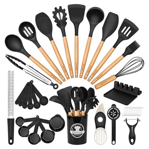39-Piece Silicone Cooking Utensils Set With Wooden Handle