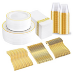 BUCLA 350 Pcs Gold Plastic Dinnerware Set For 50 Guests