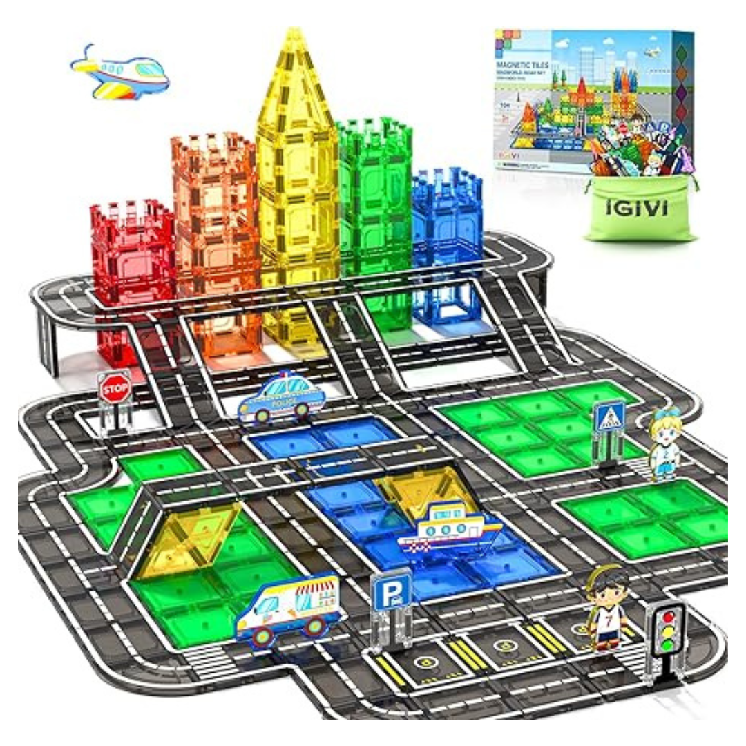 104 Pcs Magnetic Tiles Road Set