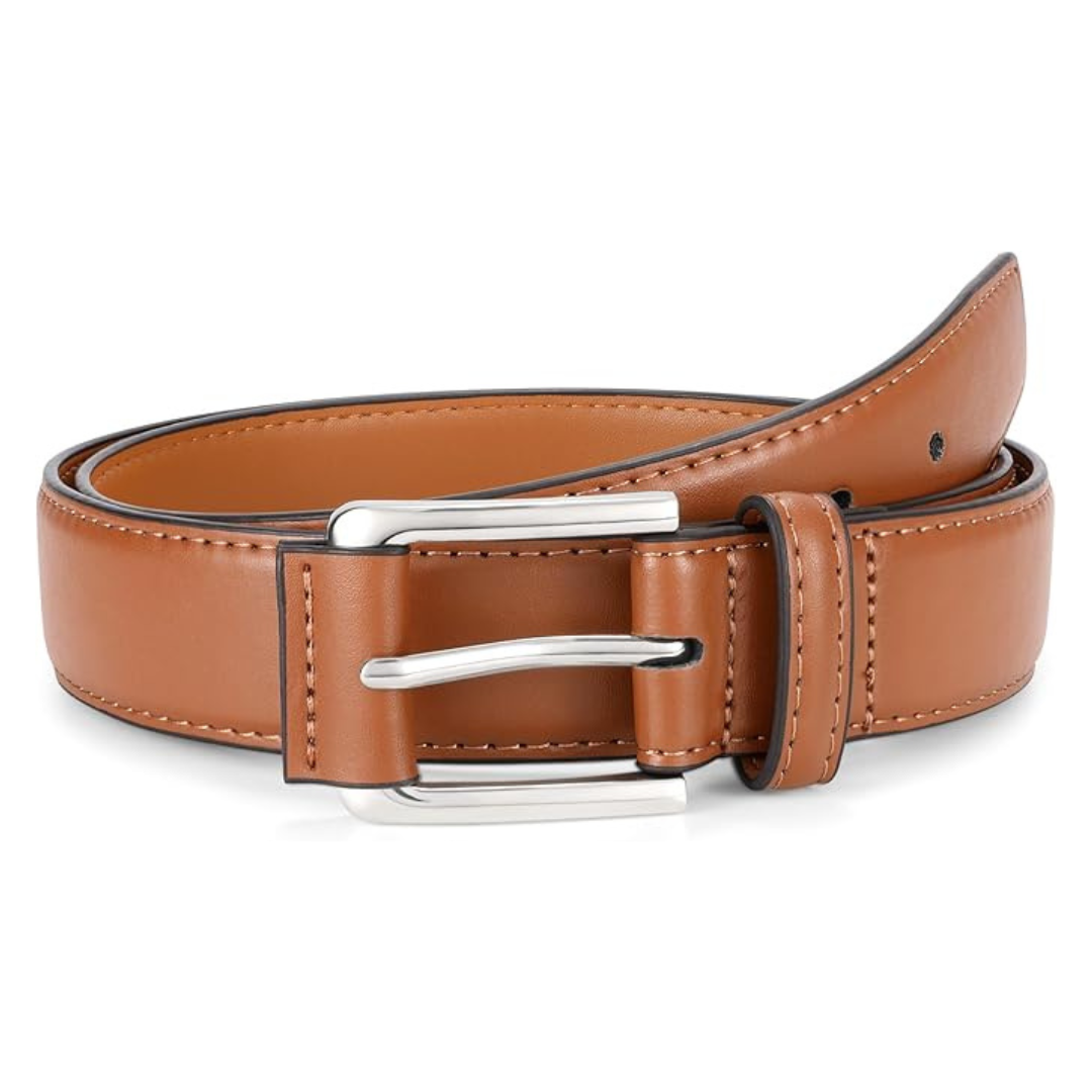 XZQTIVE Men's Leather Dress Belt With Prong Buckle