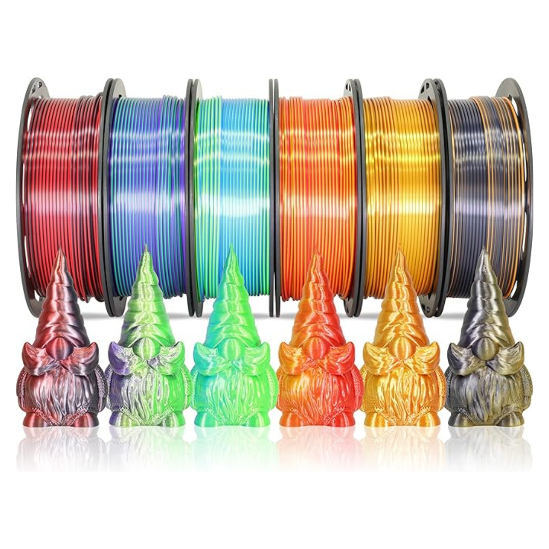 6-Count MIKA3D Dual Color Silk PLA Filament 1.75mm 6x250G Spools