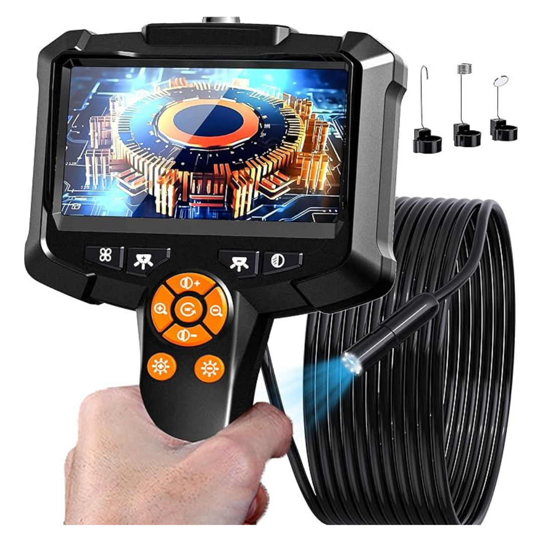 1080P HD Borescope with 8 Adjustable Lights, 16.4ft Semi-Rigid Snake Camera