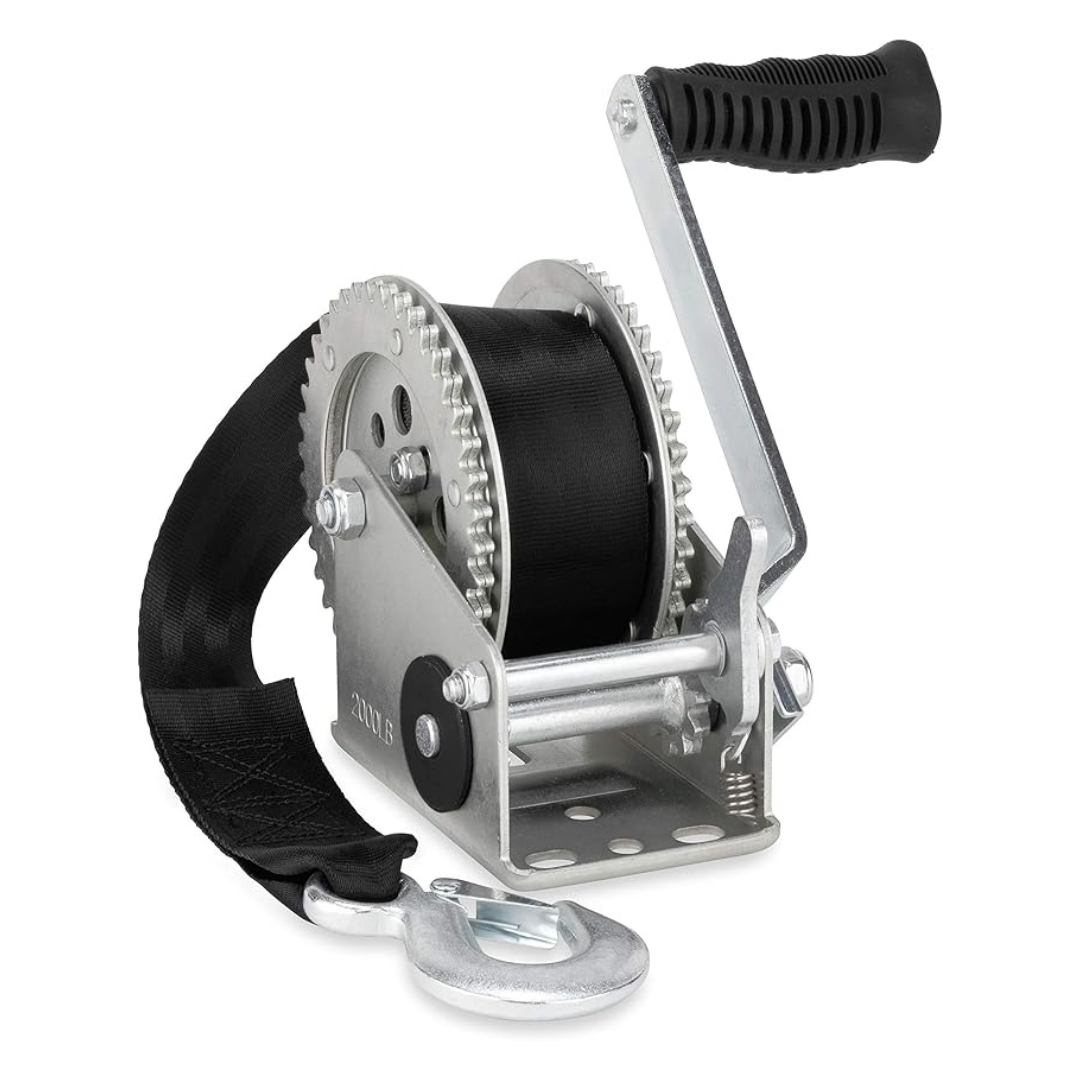 Camco 2000-lb Trailer Boat Winch w/ 20-Ft Strap & 2-Way Ratchet
