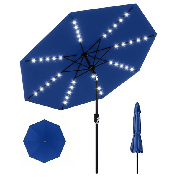 GarveeLife 10-Ft Patio 8 Ribs Umbrella w/ Solar LED Lights