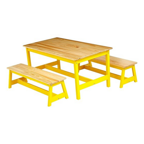 Amazon Basics Indoor Kids Table And Bench Set, 3-Piece Set