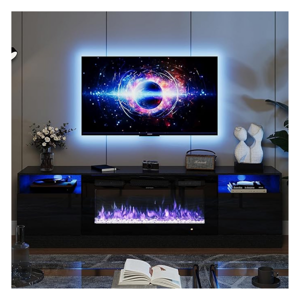 Oneinmil 80" TVs Fireplace TV Stand With Highlight Storage Cabinet