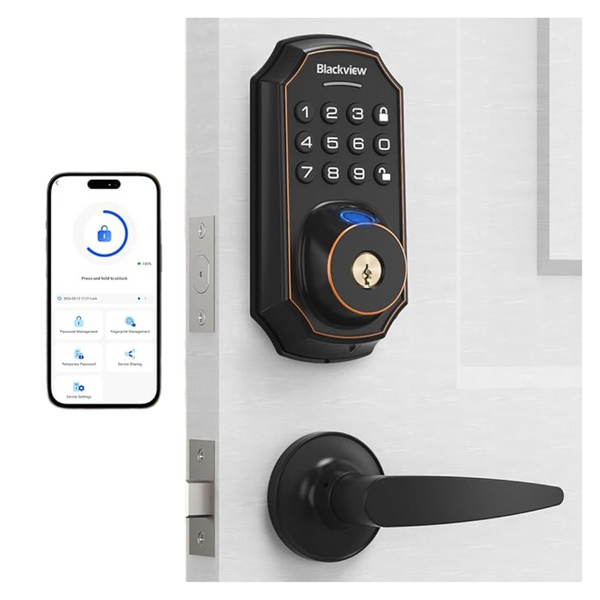 Smart Bluetooth Keyless Fingerprint Keypad Door Lock W/ Lever Handle Set