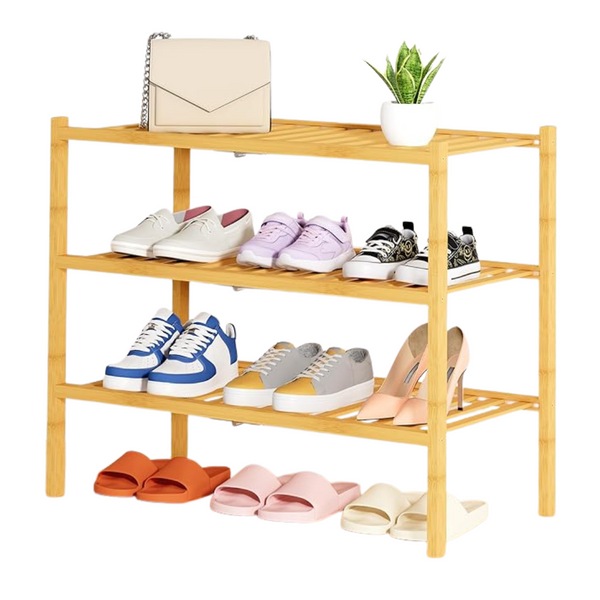 3-Tier Wooden Stackable Free Standing Sturdy Shoe Shelf