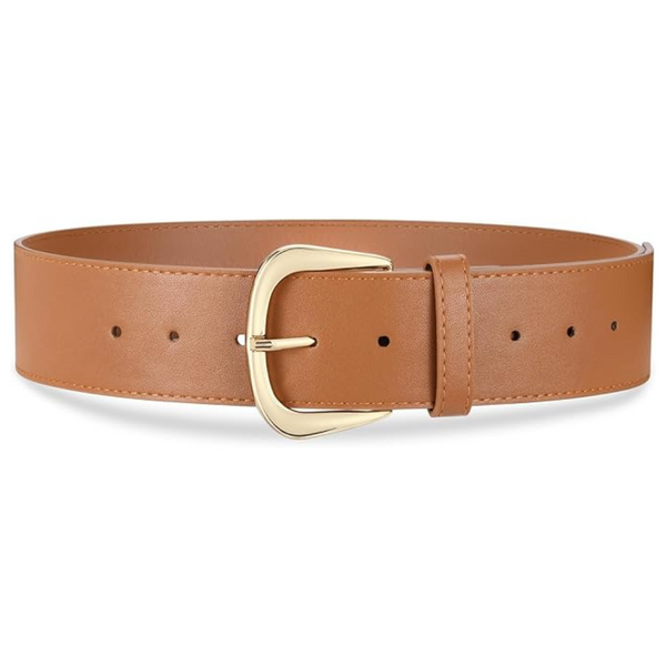 SANSTHS Wide Leather Waist Women's Belt with Gold Buckle