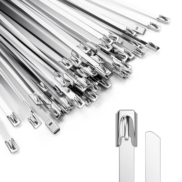 100-Piece 11.8" Heavy Duty Self-Locking Cable Metal Zip Ties