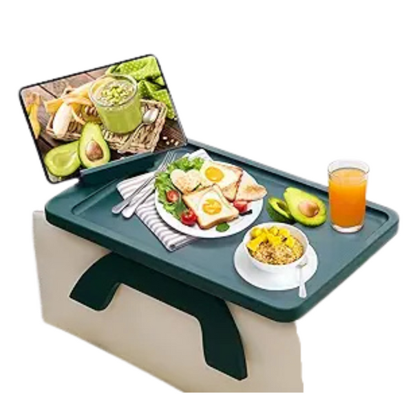 Bamboo Sofa Arm Clip on Table with 360-deg Phone Holder