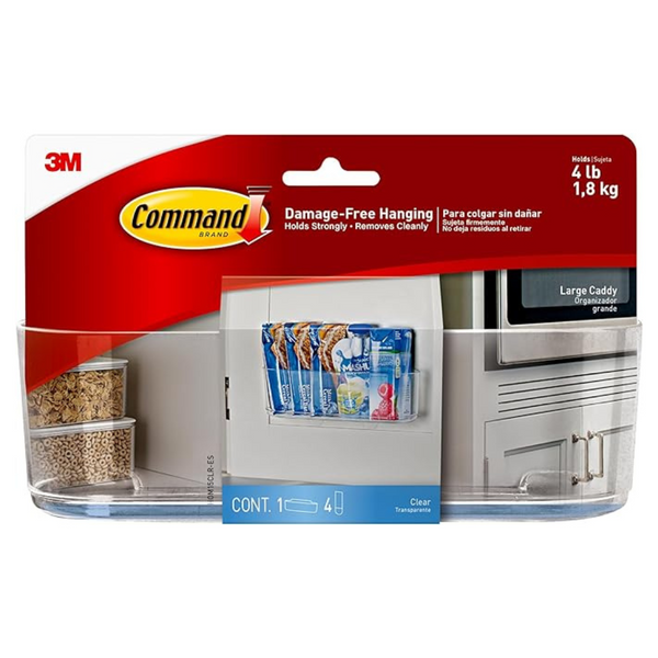 Organize Damage-Free Large Caddy with 4 Clear Indoor Strips