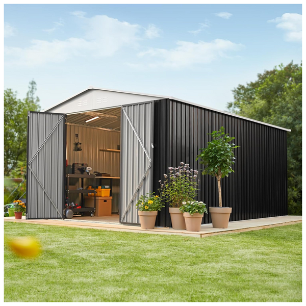 10ft x 14ft Frame Structure Garden Storage Shed W/ Lockable Doors