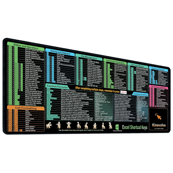 31.5" x 11.8" Kinevolve Excel Shortcut Non-Slip Mouse Pad